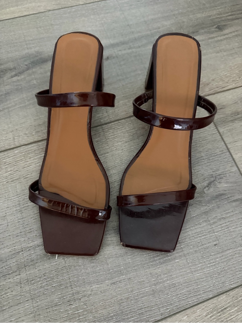 By Far Patent-Look Brown Double-Strap Block Heel Mules 39
